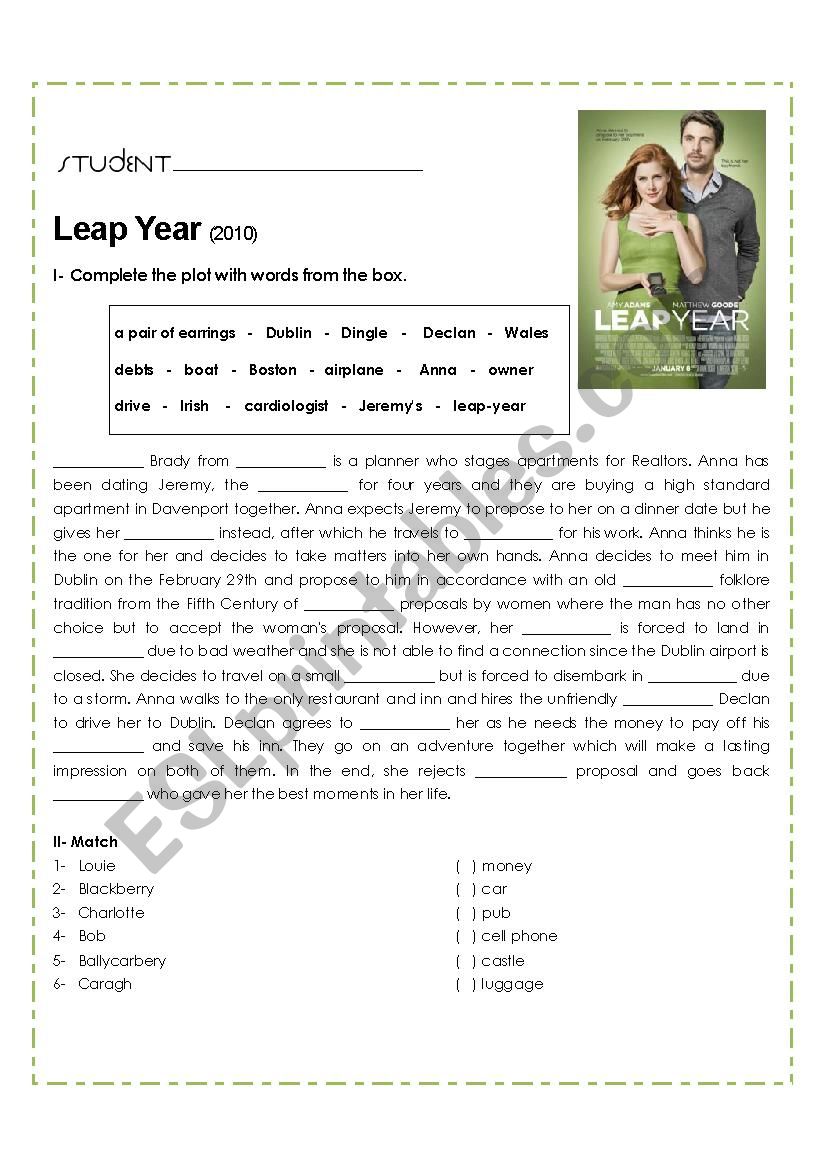 Leap Year Activity Esl Worksheet By Dannuzia
