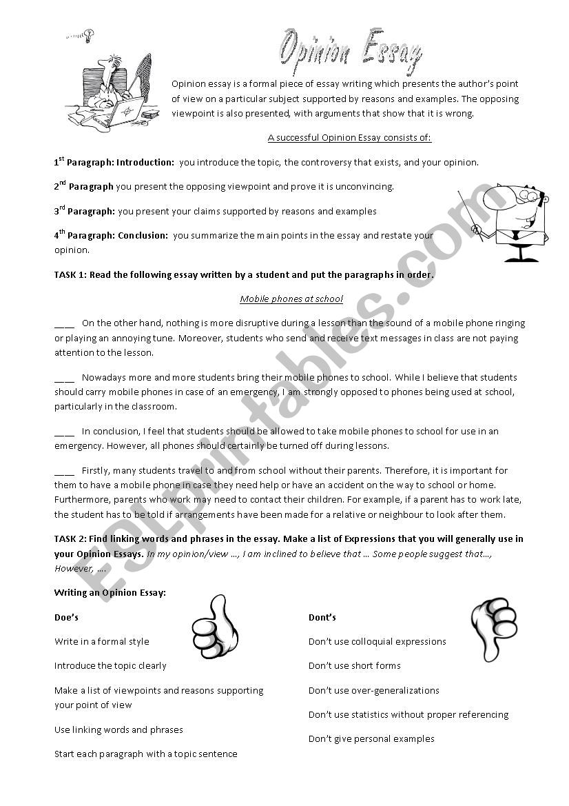 Opinion Essay introduction worksheet