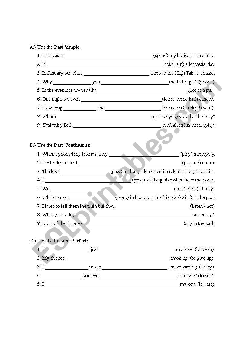 past tenses worksheet