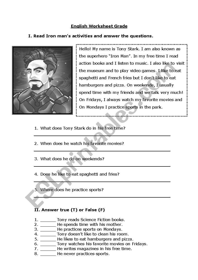 Iron manÂ´s routine worksheet