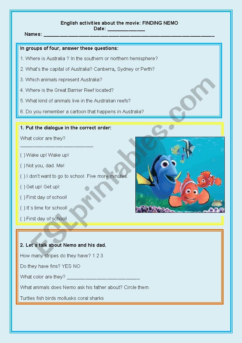 Finding Nemo worksheet