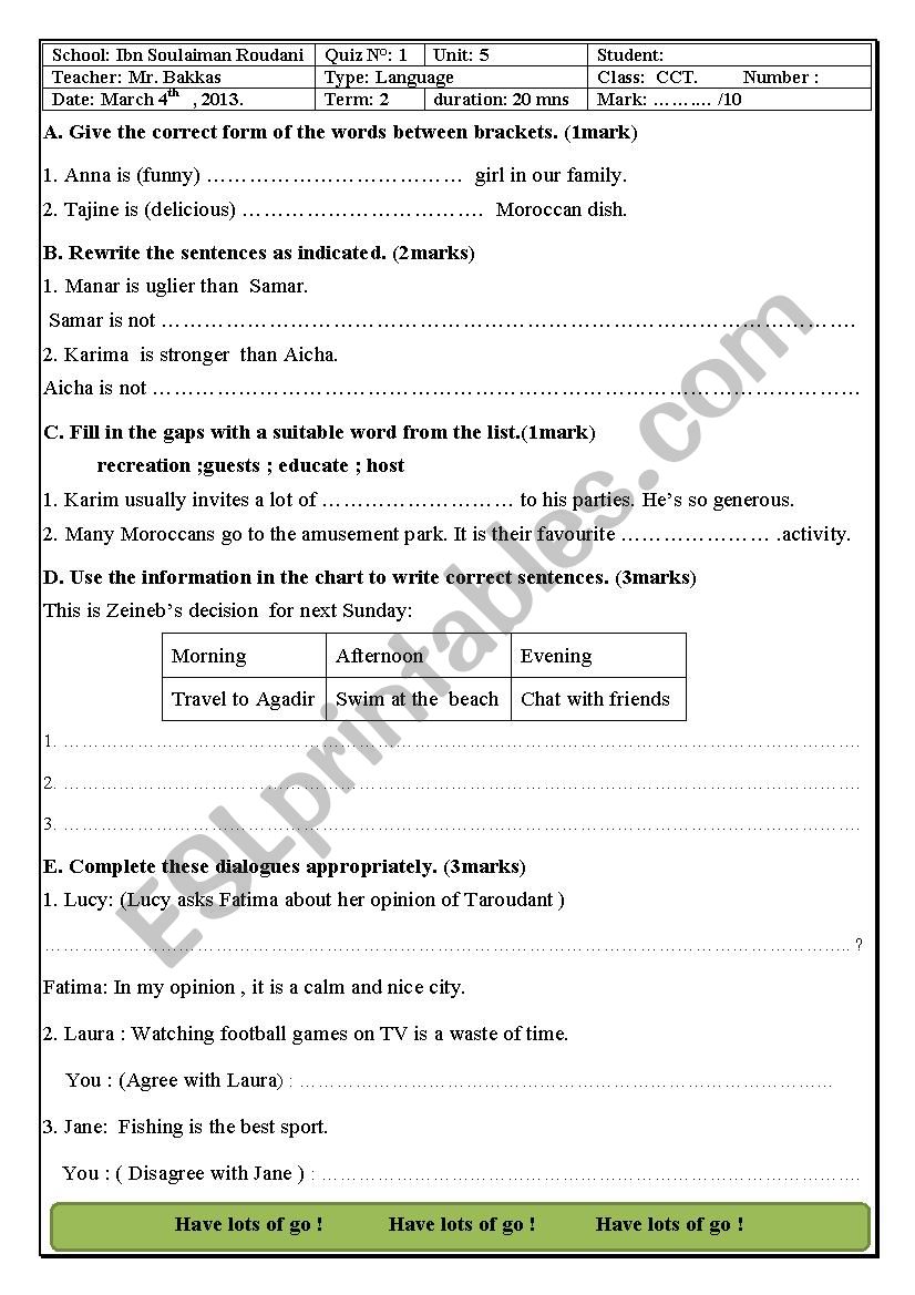 common core quiz for Moroccan students