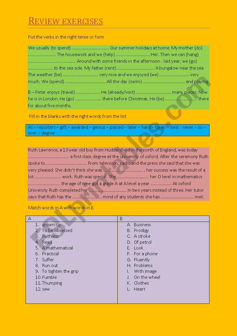 Remedial work first form worksheet