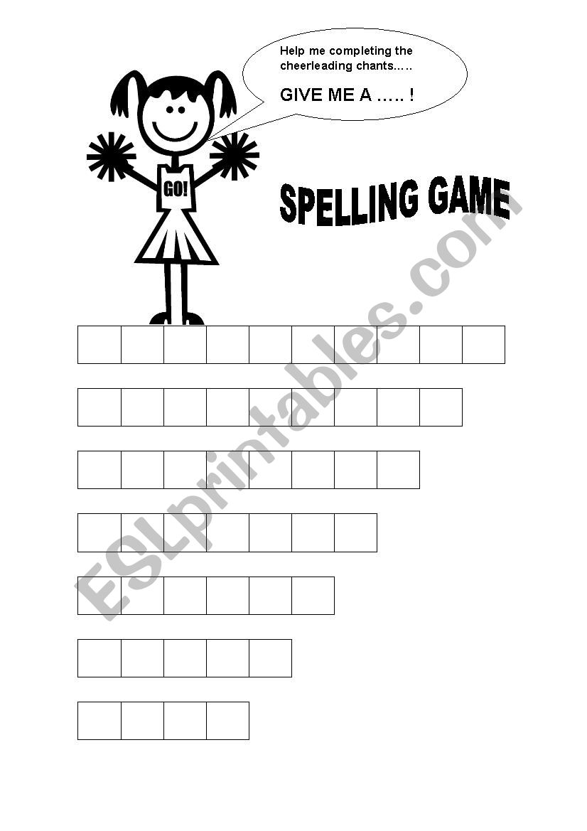 Cheerleader Spelling Game worksheet