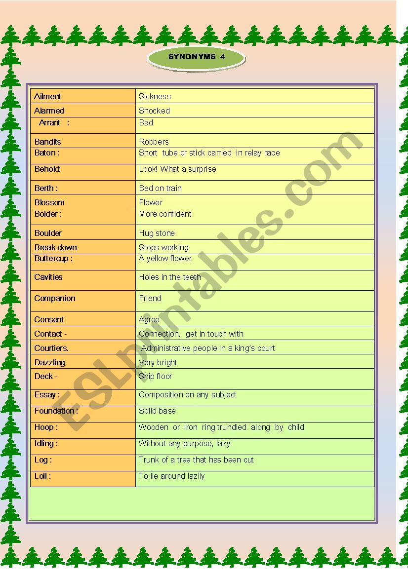 SYNONYM 4 / 7 worksheet