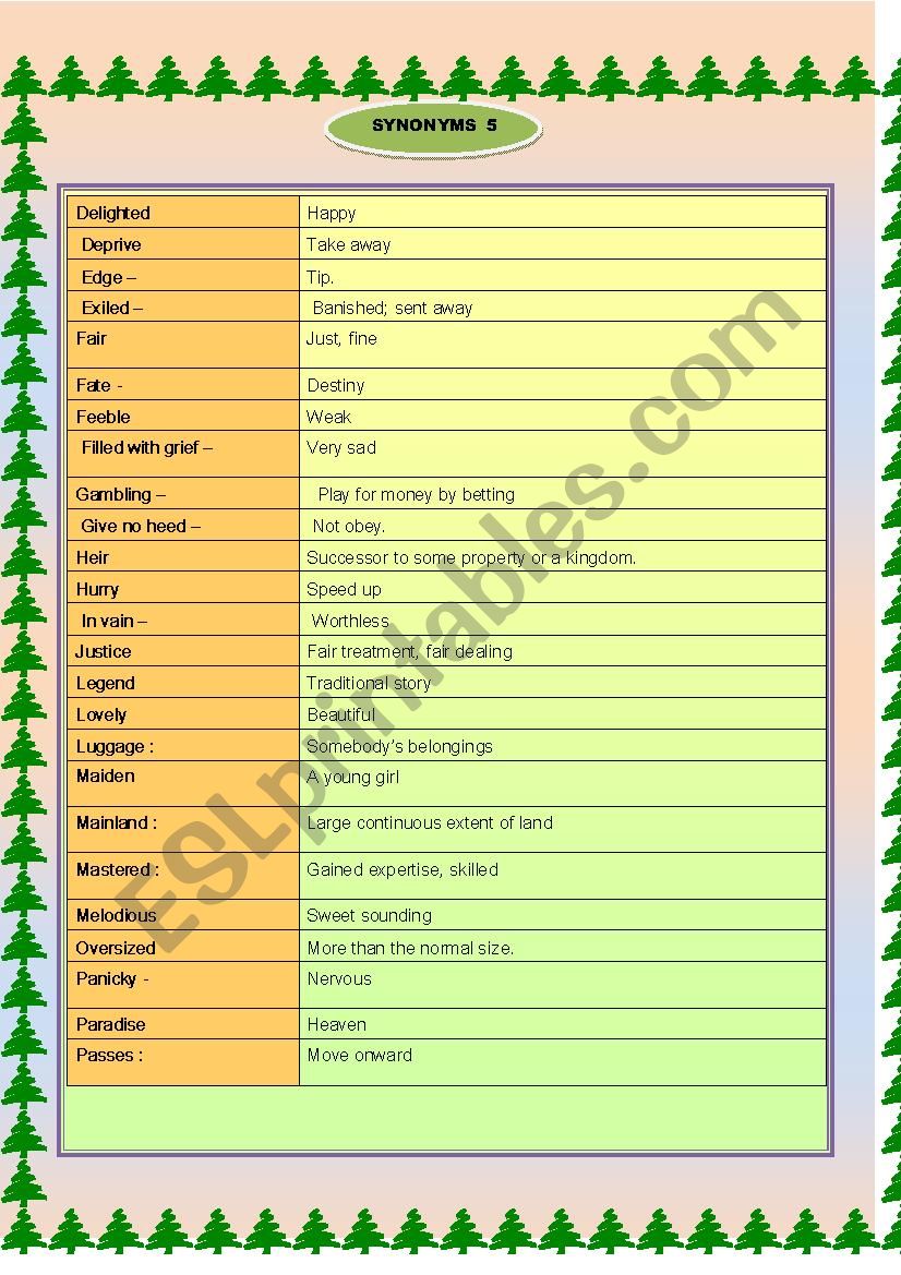 SYNONYM 5 / 7 worksheet