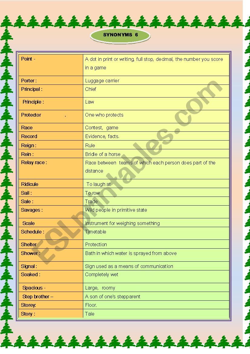 SYNONYMS 6 / 7  worksheet