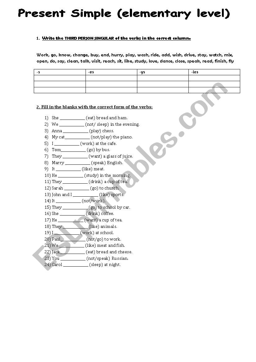 Present simple worksheet