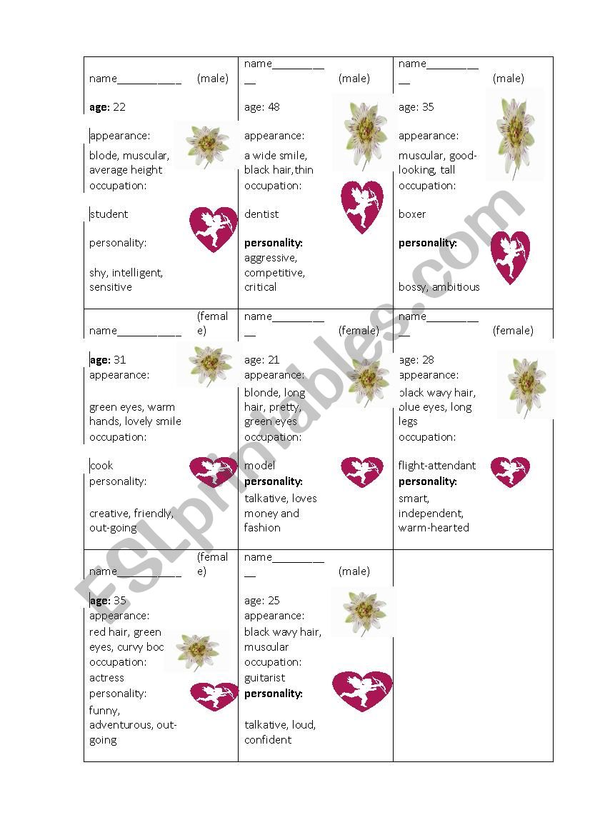 speed dating role-play worksheet