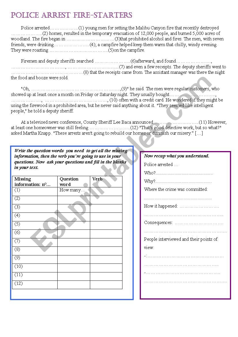 reading and speaking: easy news information gap past simple and continuous