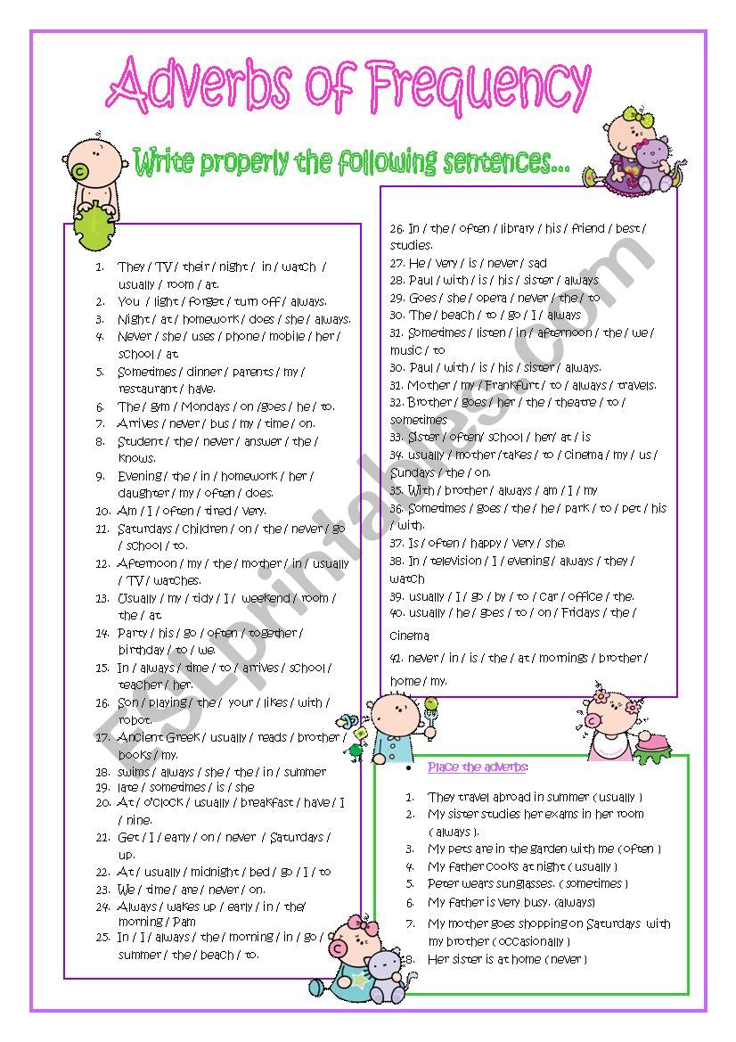 Adverbs of Frequency worksheet