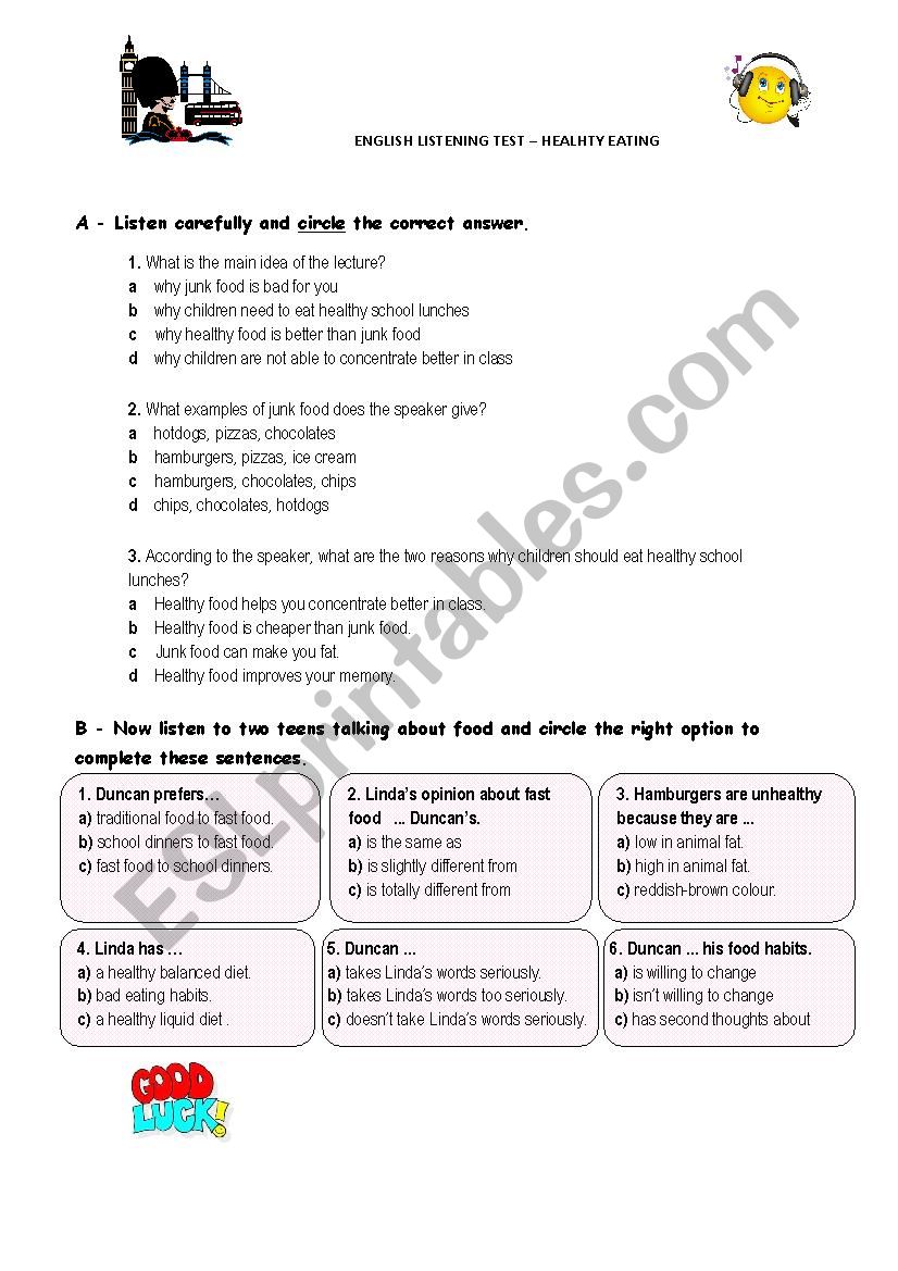 listening test - healthy eating