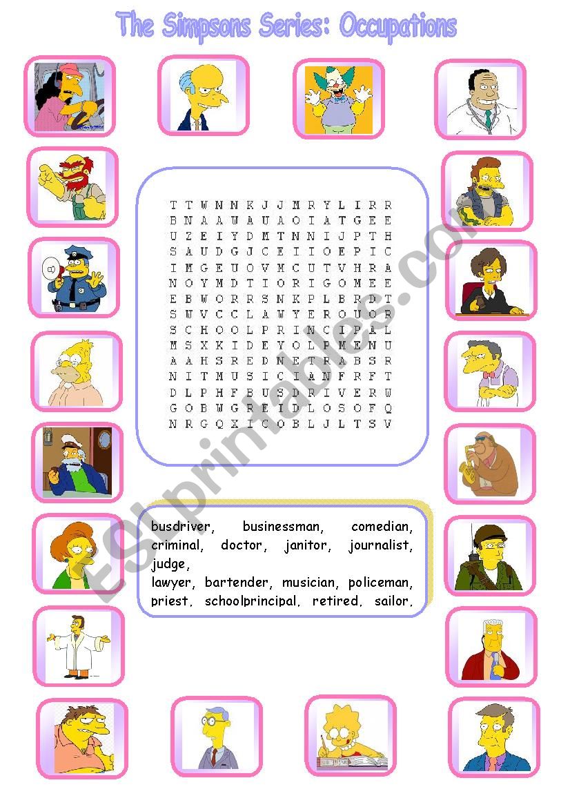 The Simpsons Series: Occupations Wordsearch 1