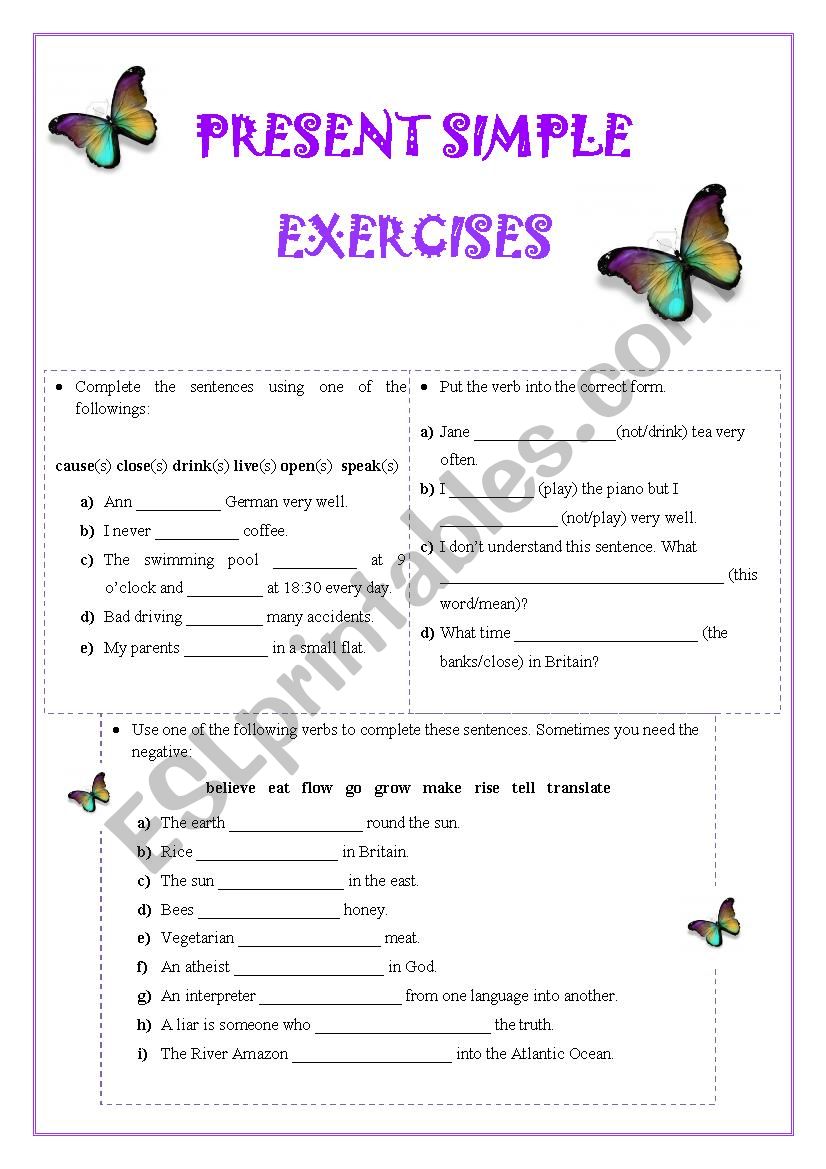 Present Simple - Worksheets worksheet