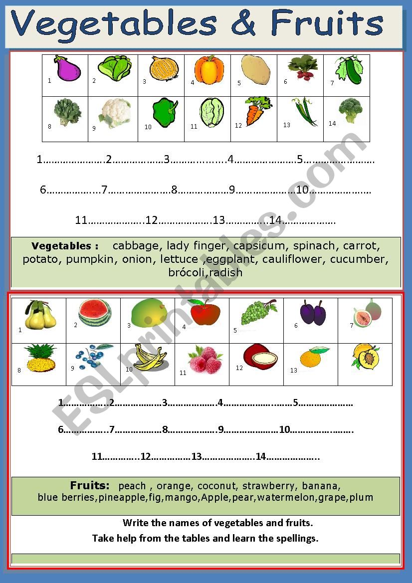 Vegetables and Fruits worksheet