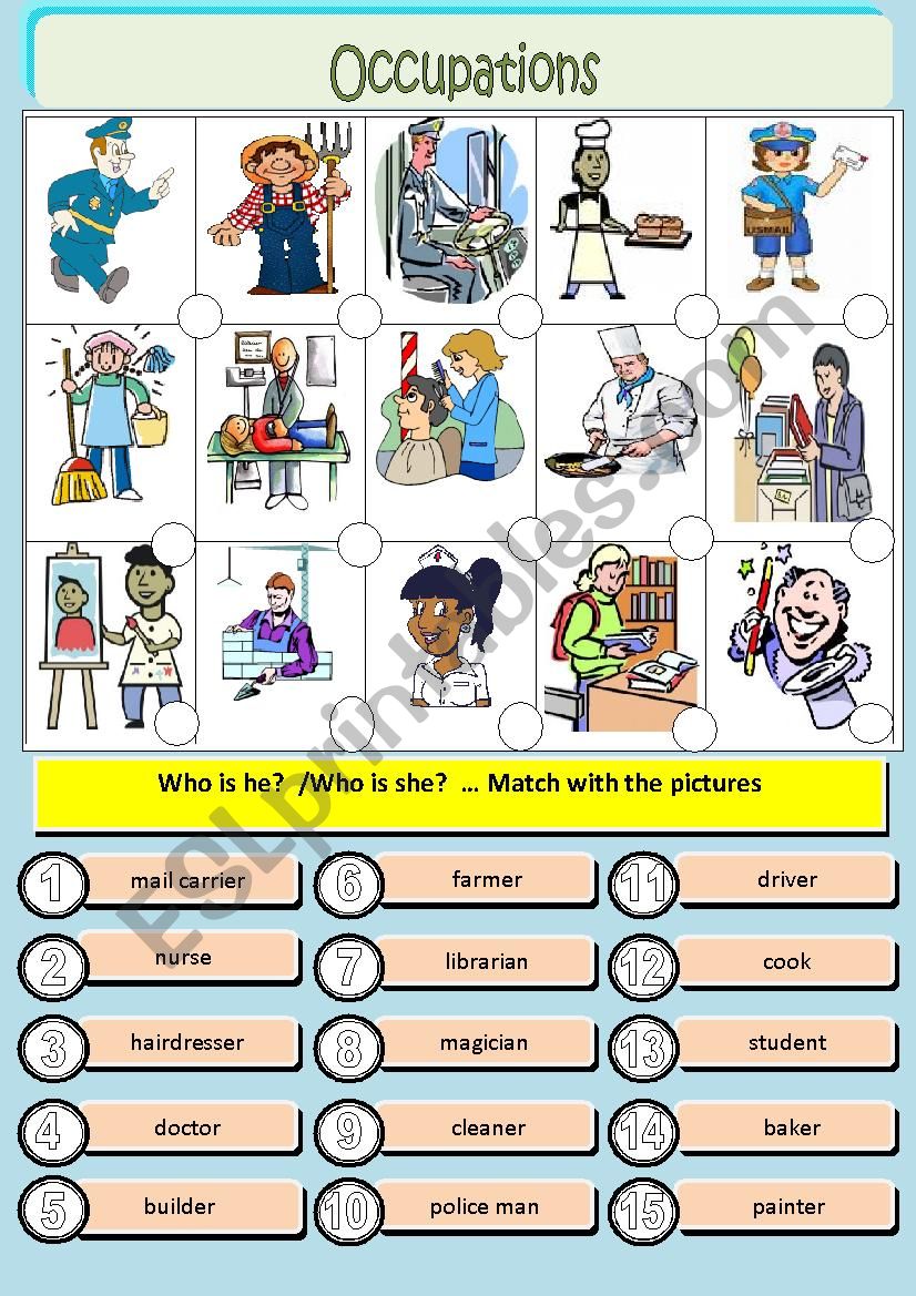 Occupations part 1 worksheet