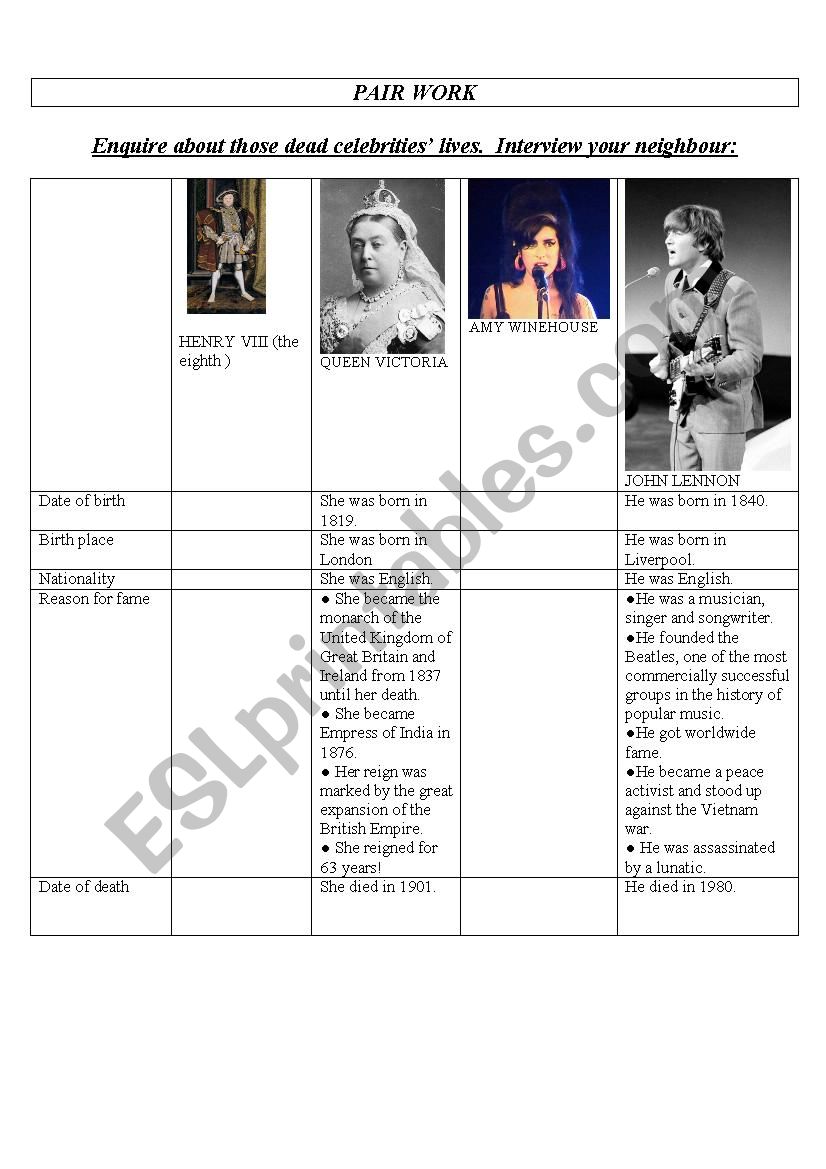 PAIR WORK ACTIVITY  PRETERIT worksheet