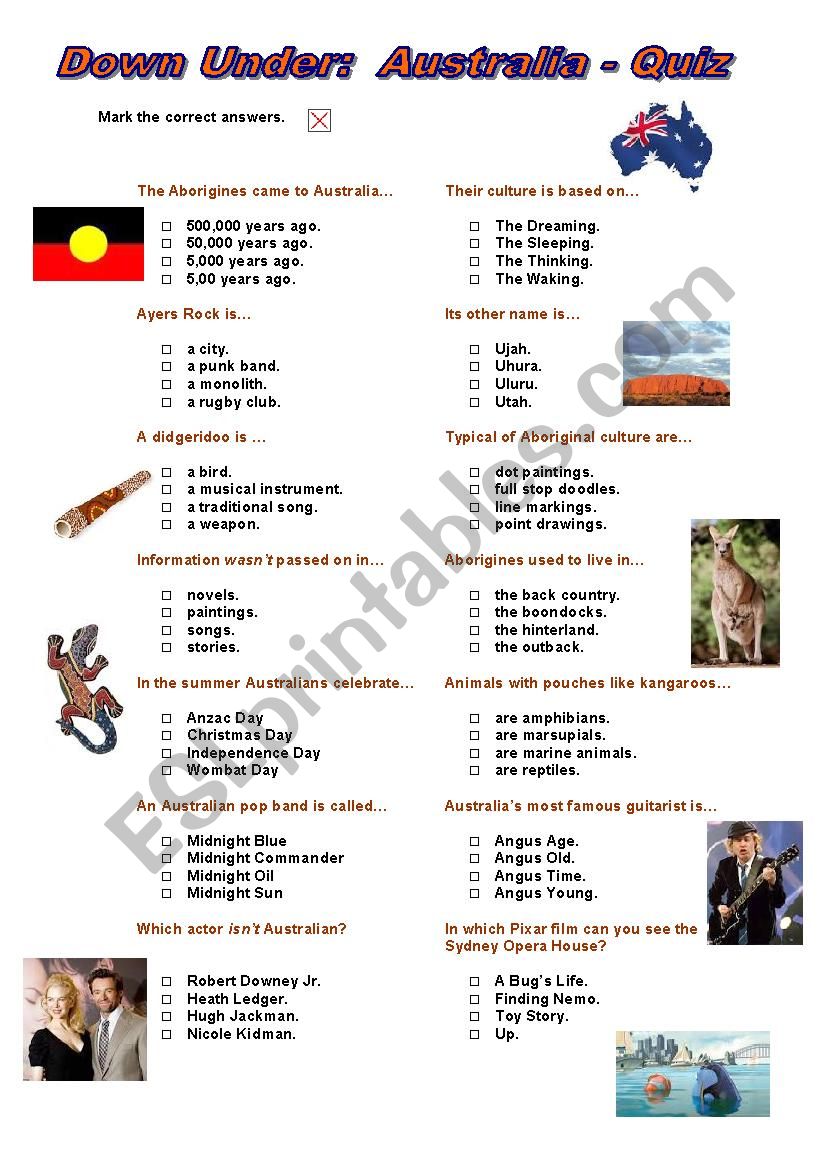 Down Under - Australia Quiz (Multiple Choice)