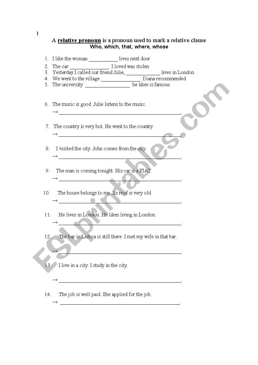 Relative Pronouns worksheet