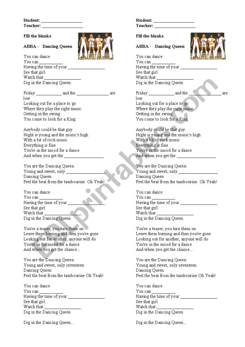 ABBA Dancing Queen  worksheet