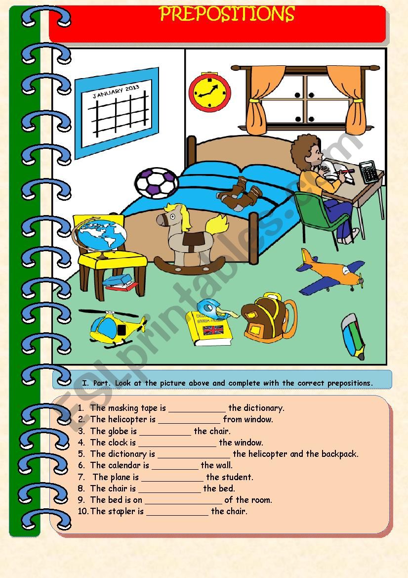 My bedroom and Prepositions  (I drew the picture) :)