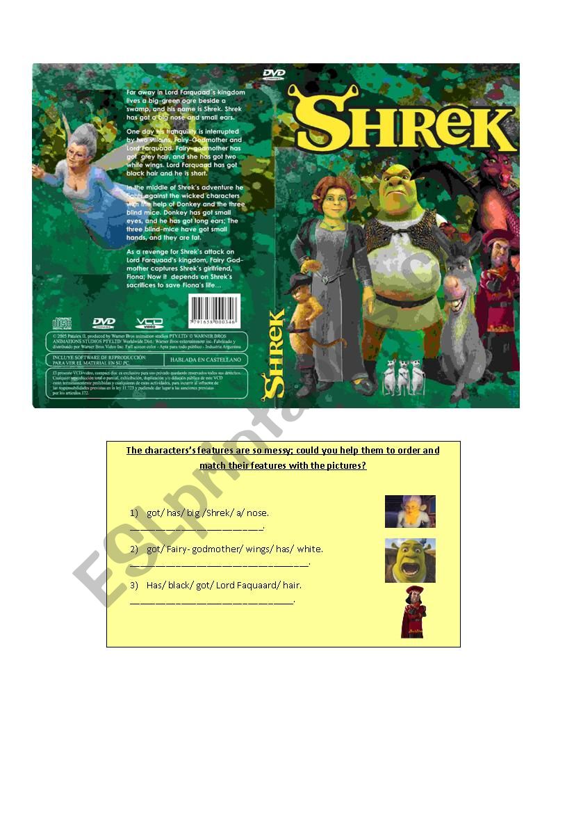 Shrek (describing characters) worksheet