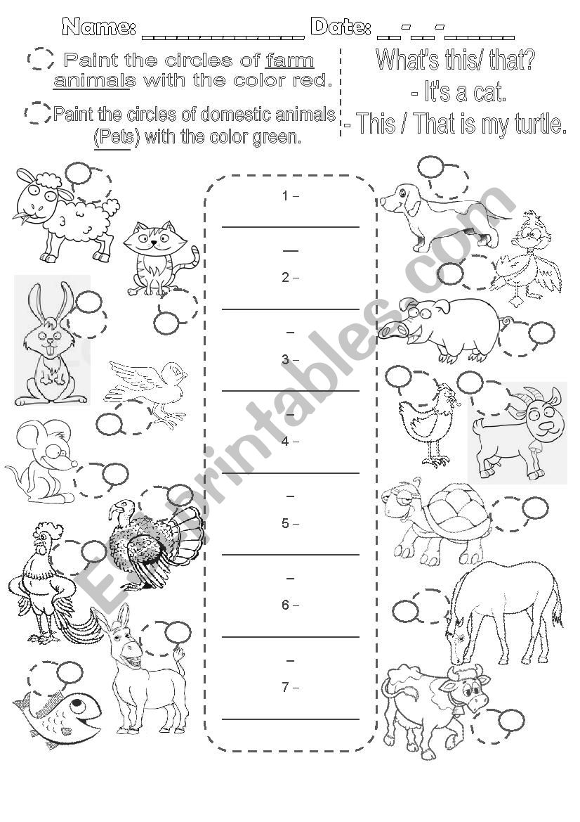 Animals worksheet