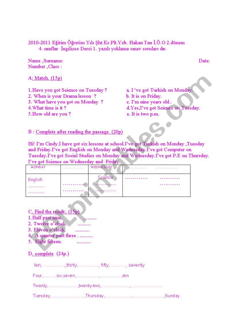 auxilary exam worksheet