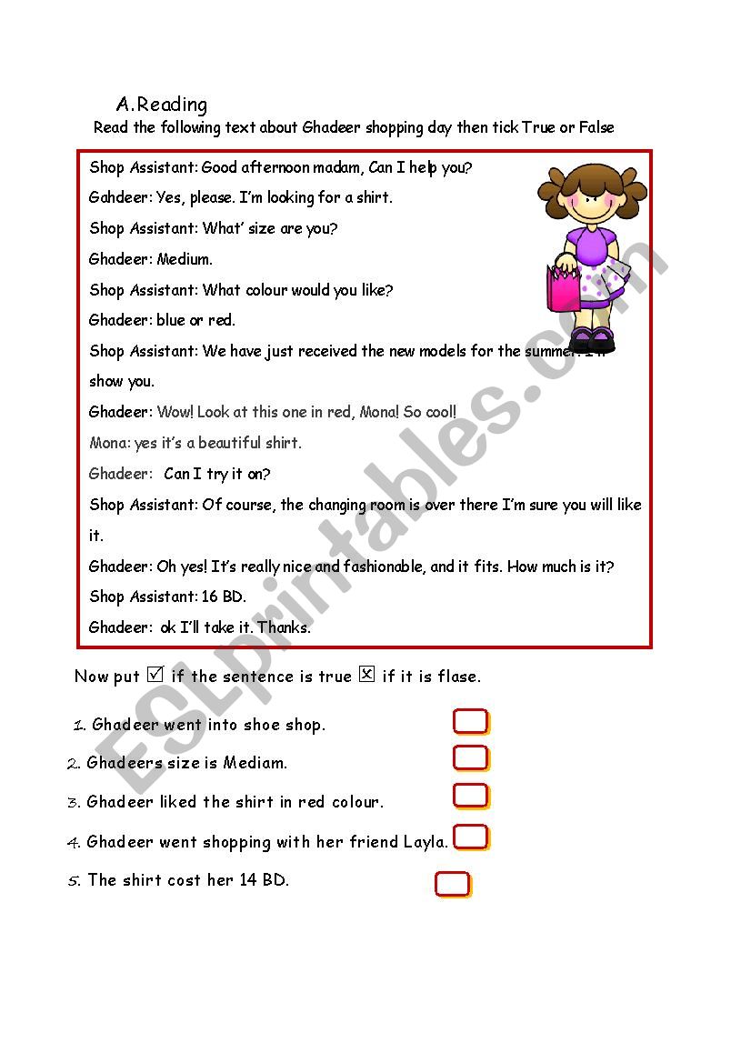 go shopping worksheet