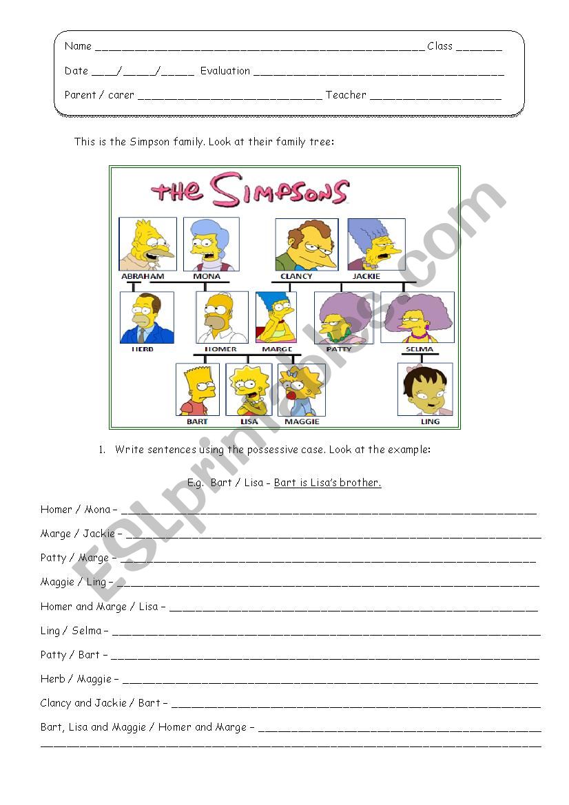 Possessive case worksheet