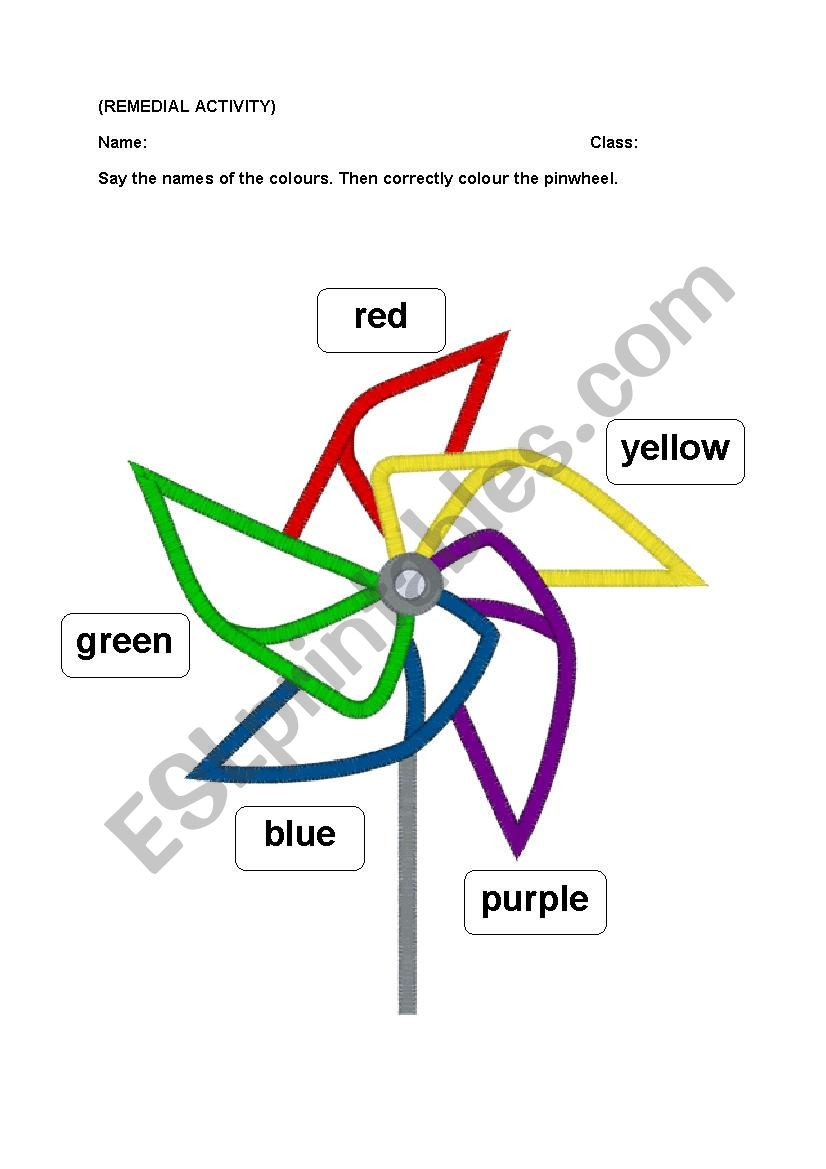 REMEDIAL ACTIVITY FOR COLOURS worksheet