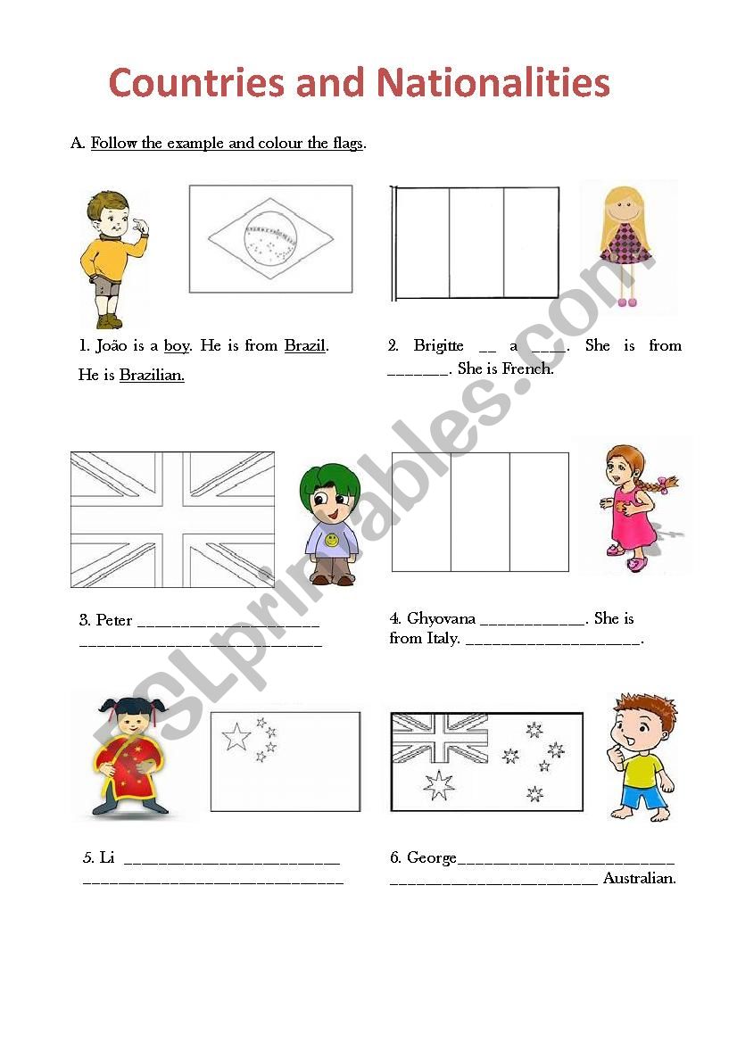 Countries and Nationalities - colouring flags