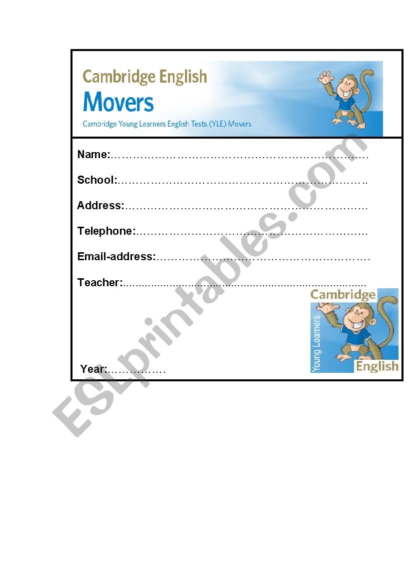 YLE WELCOME BOOKMARK worksheet