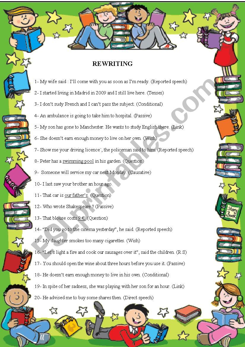 REWRITING SENTENCES worksheet