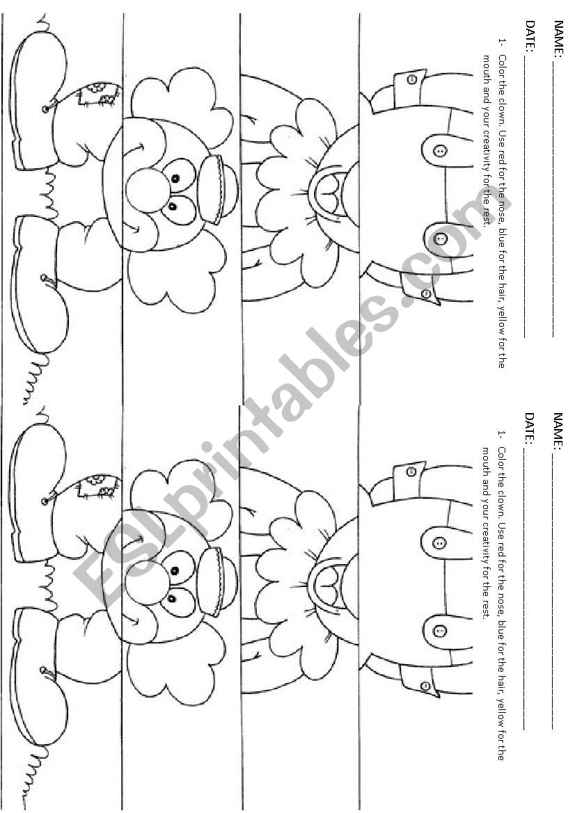 CLOWN color, cut and paste worksheet