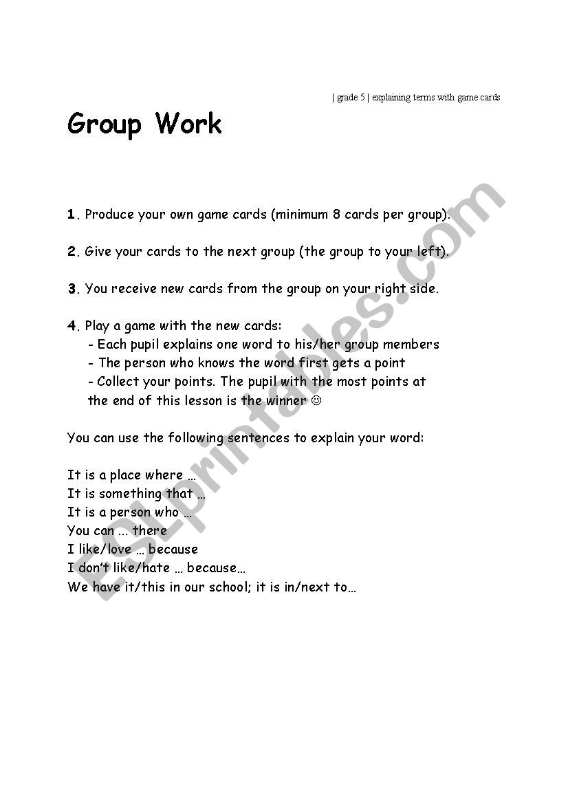 Produce your own game cards (explaining words/terms)