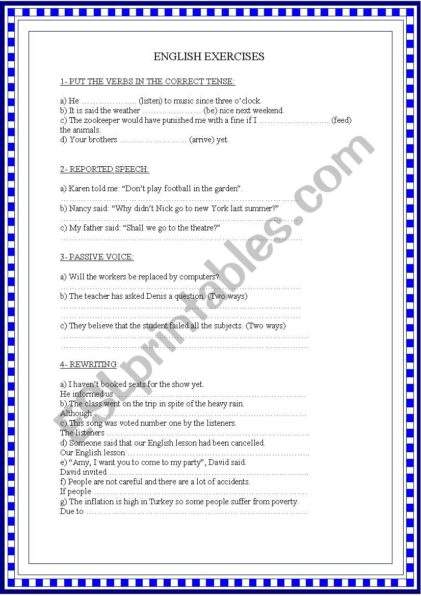 MIXED EXERCISES worksheet