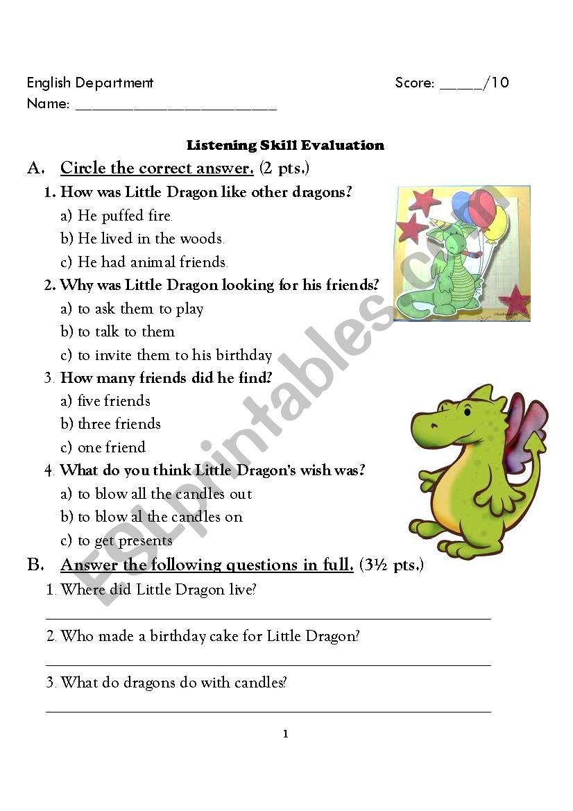listening test worksheet