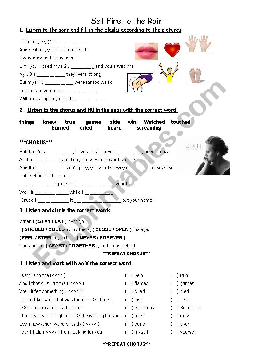 song: Set Fire to the Rain worksheet