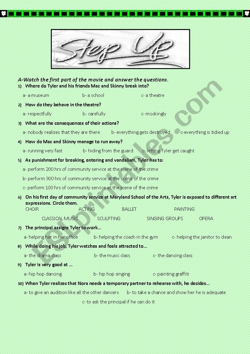 STEP UP MOVIE ACTIVITY worksheet