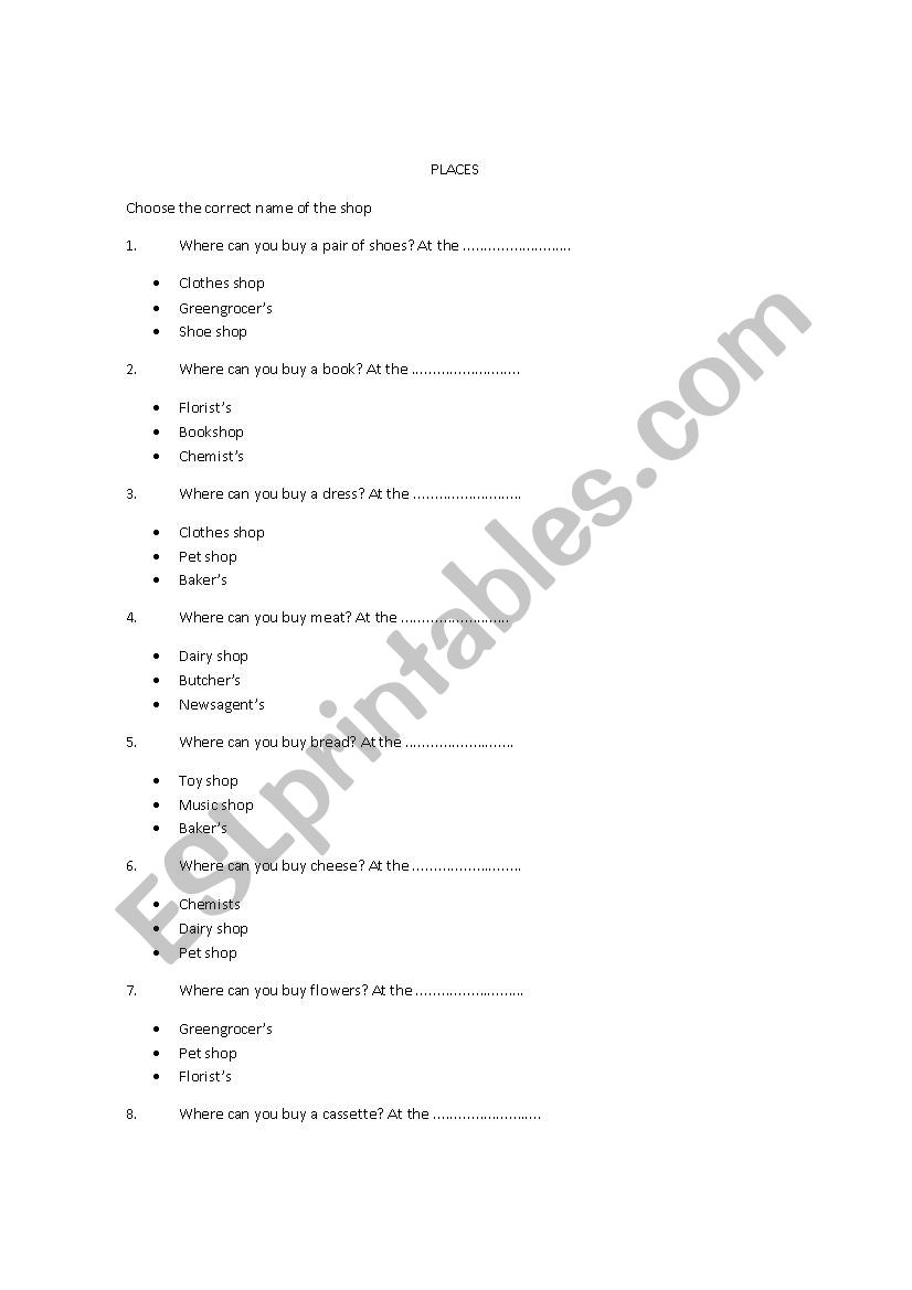 PLACES  worksheet