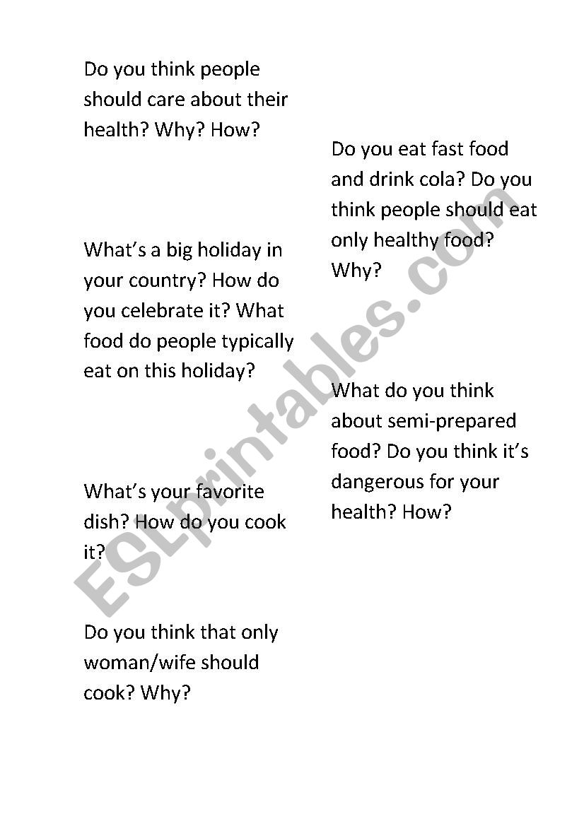 HEALTH QUESTIONS worksheet
