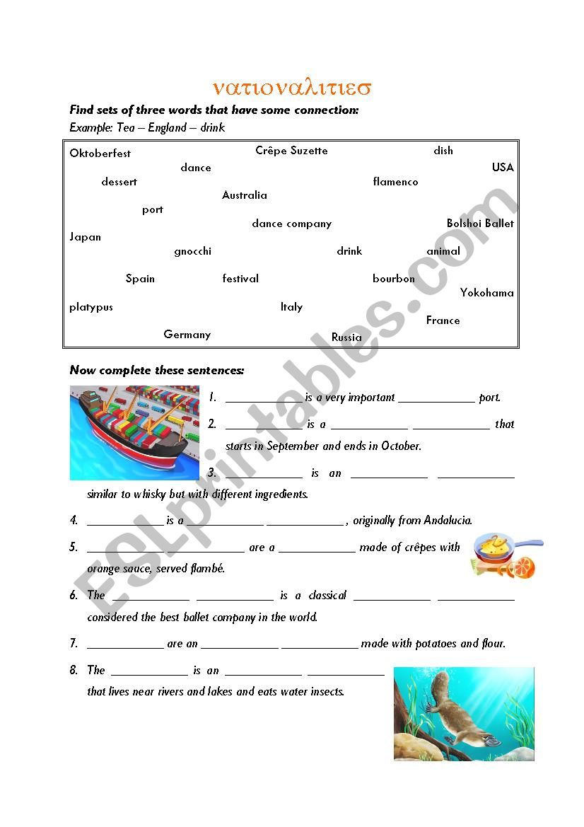 Nationalities matching worksheet