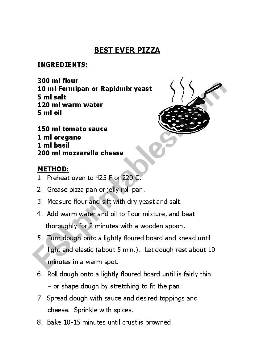 Best pizza ever worksheet