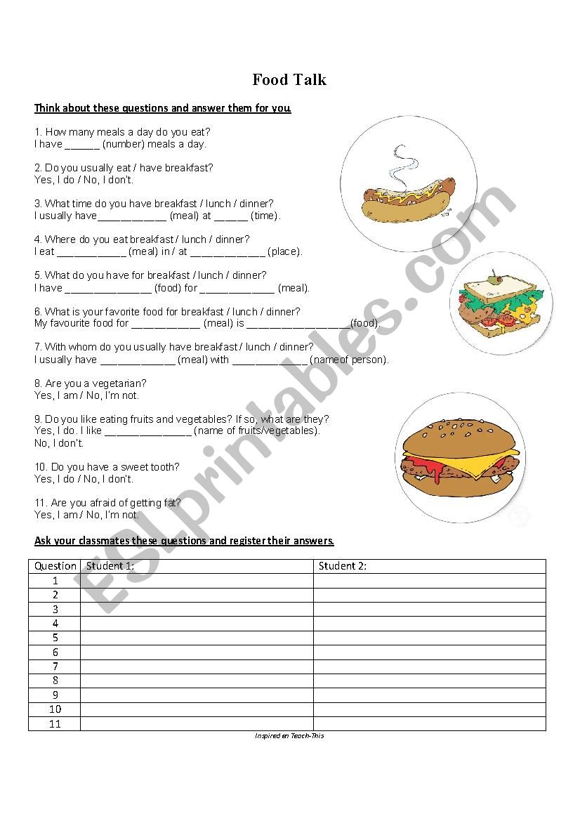 Food talk worksheet