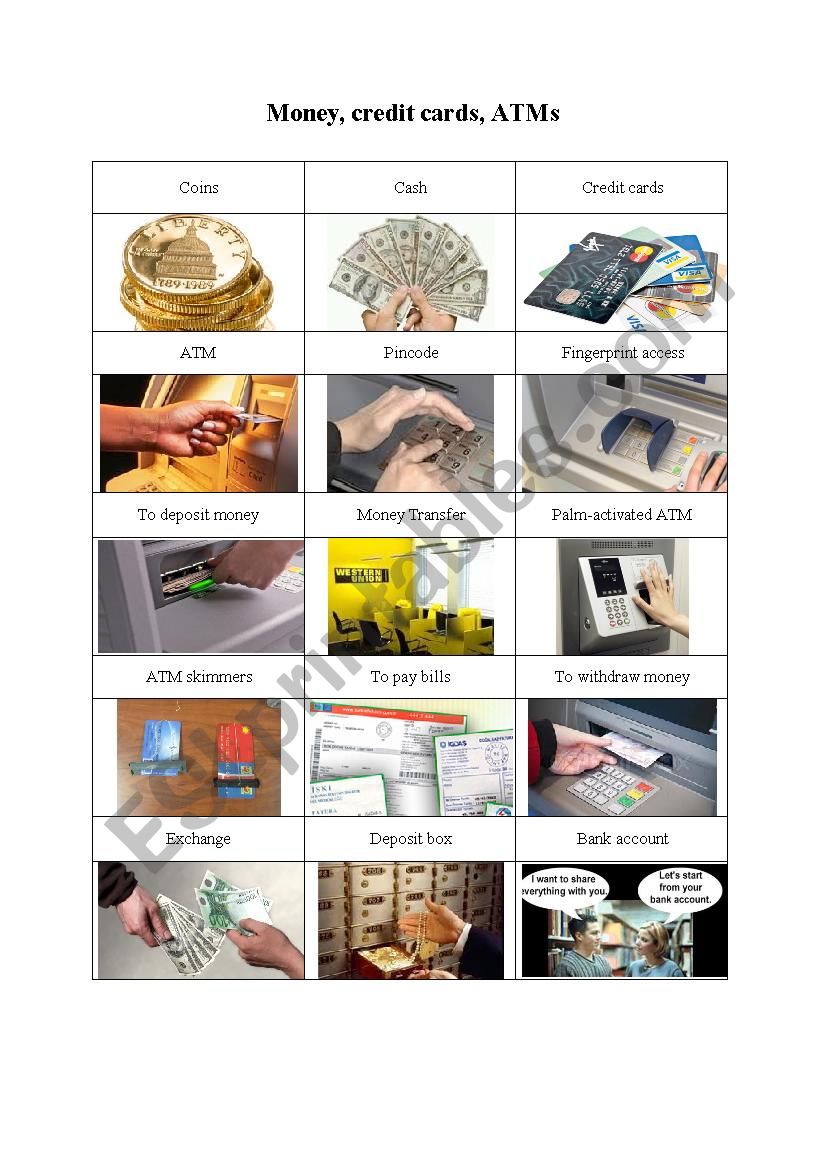 Money, credit cards, ATMs (pictures+words) Money, credit cards, ATMs (pictures+words)