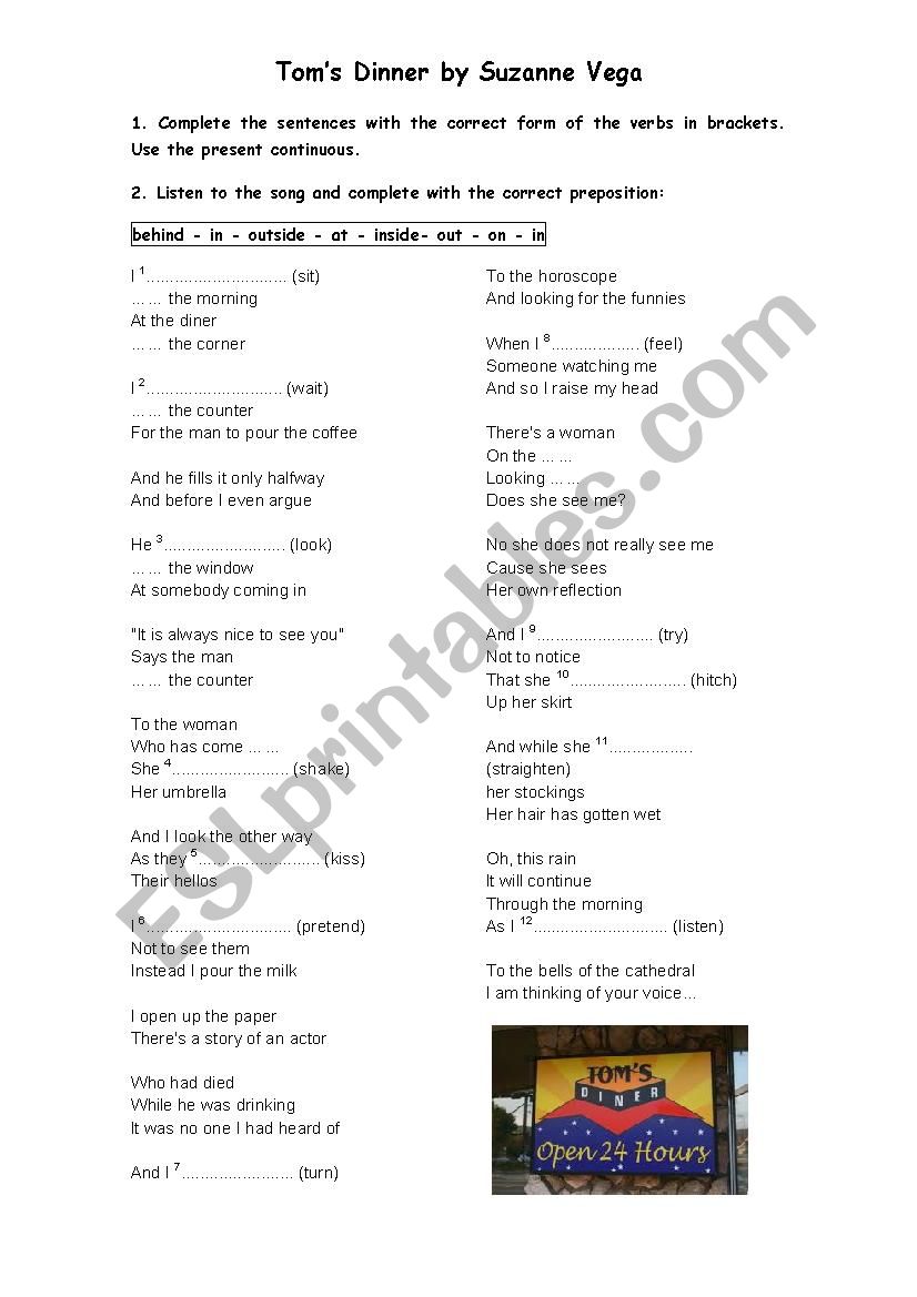Toms diner worksheet
