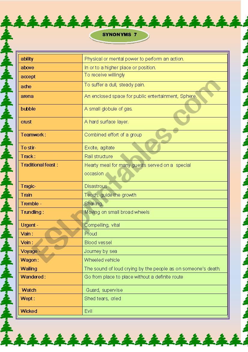 SYNONYMS 7 / 7  worksheet