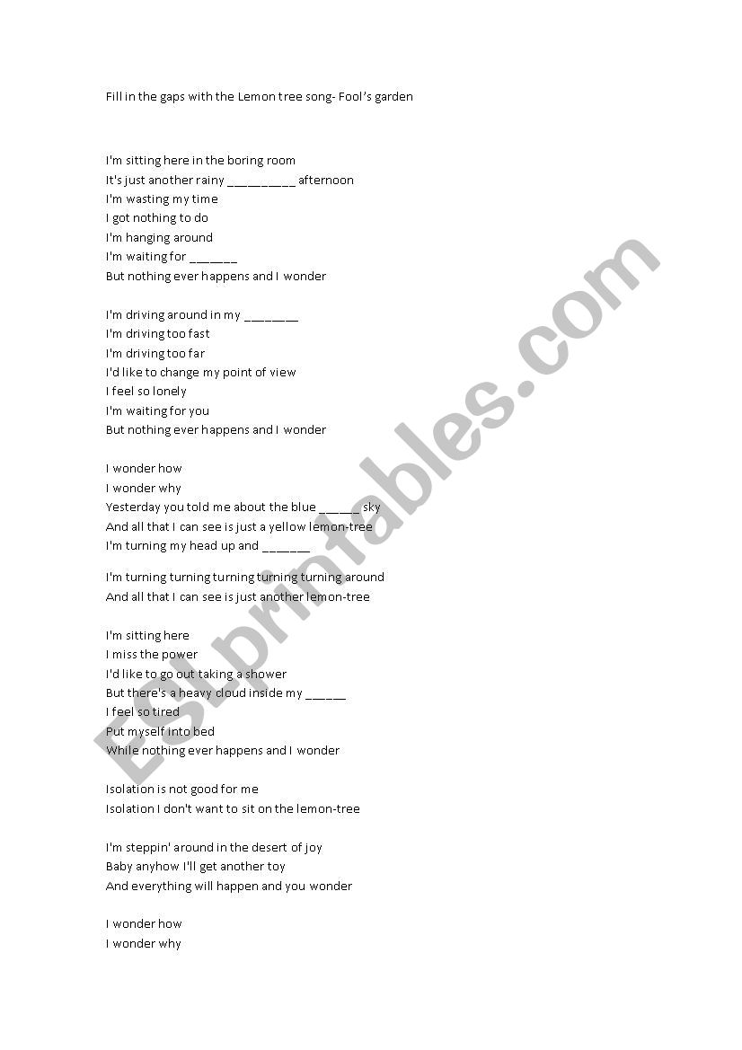 Lemon tree song worksheet