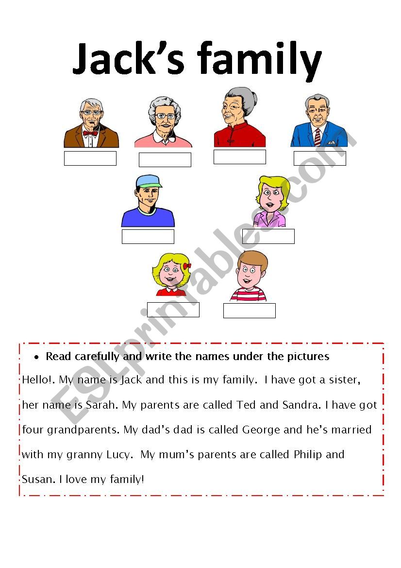 Jacks family worksheet
